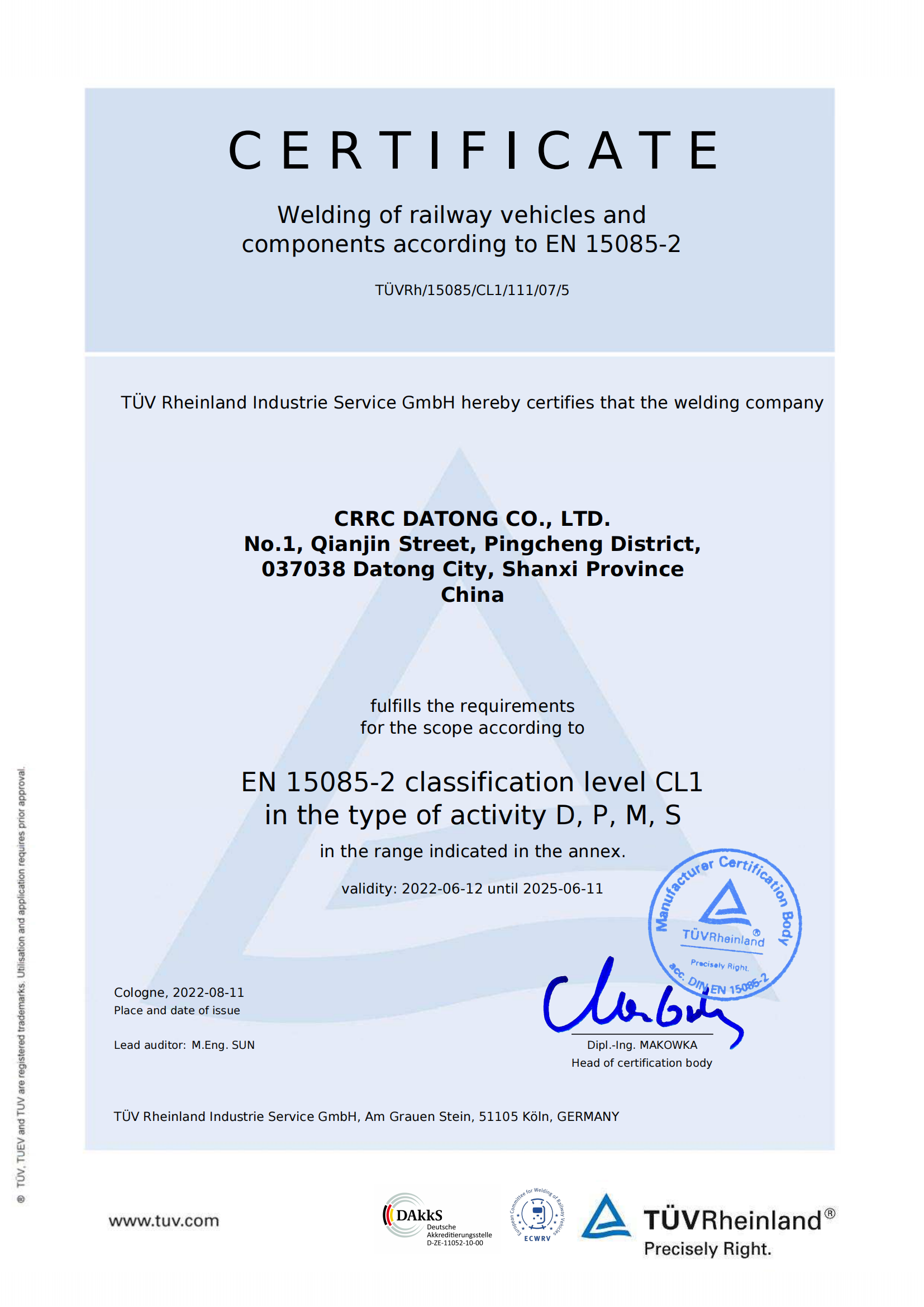 EN15085 welding system certification